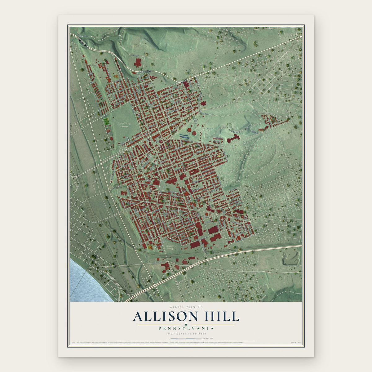 Allison Hill, Pennsylvania map print, the full design