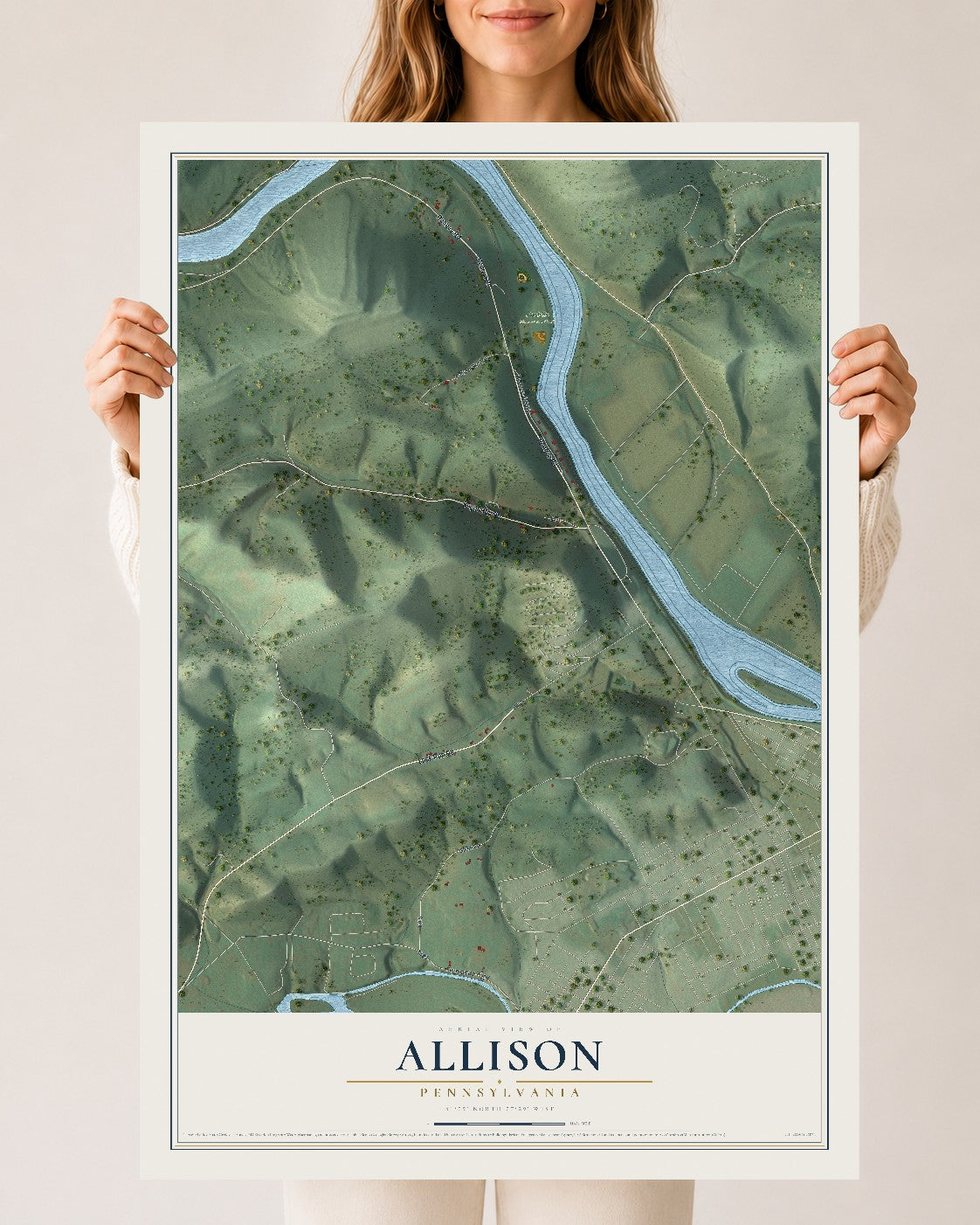 Map of Allison, Pennsylvania, 24 x 36 inch unframed archival matte print