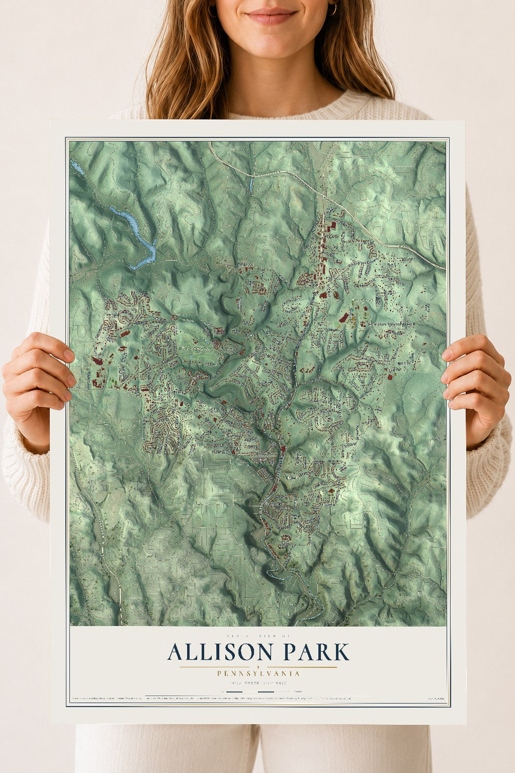 Map of Allison Park, Pennsylvania, 18 x 24 inch unframed archival matte print