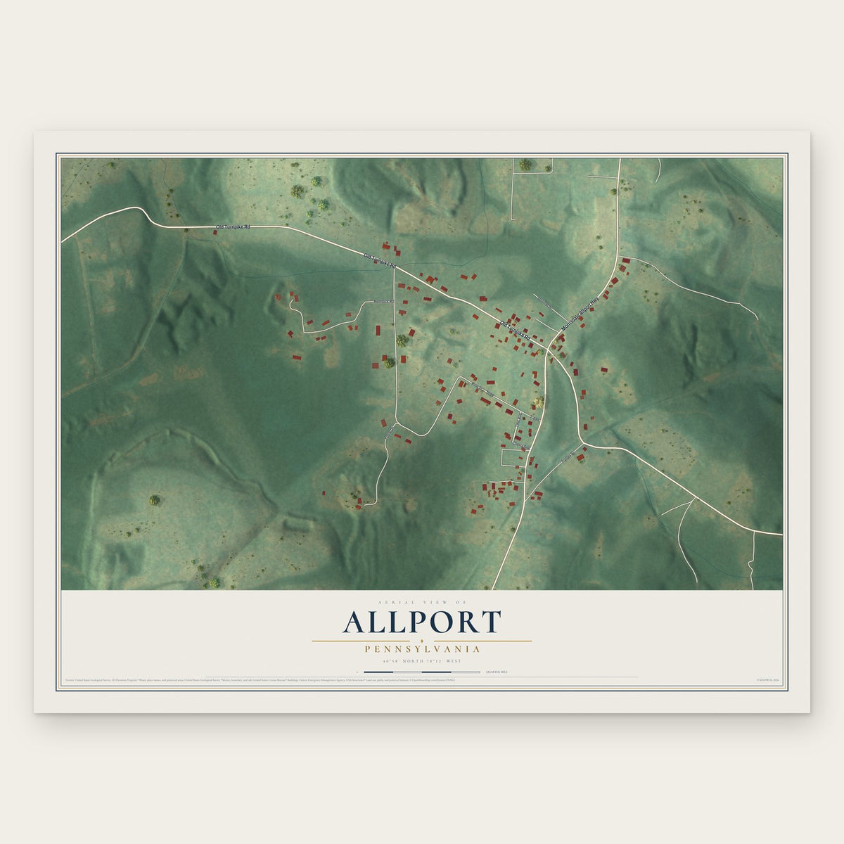 Allport, Pennsylvania map print, the full design