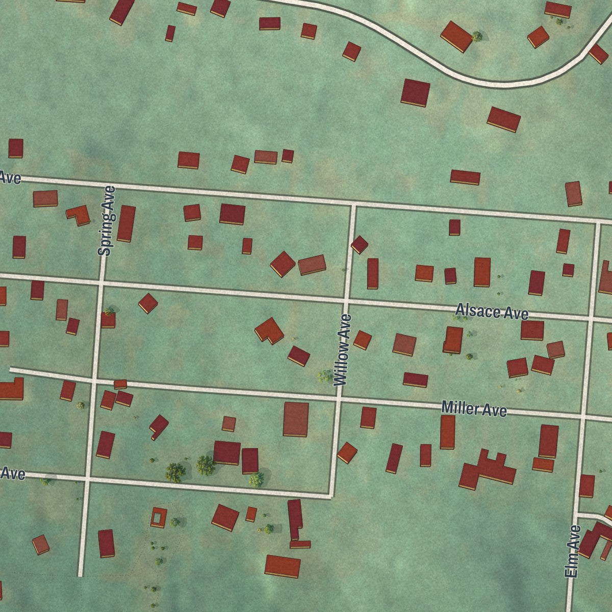 Close-up of the map of Alsace Manor, Pennsylvania print showing street and building detail
