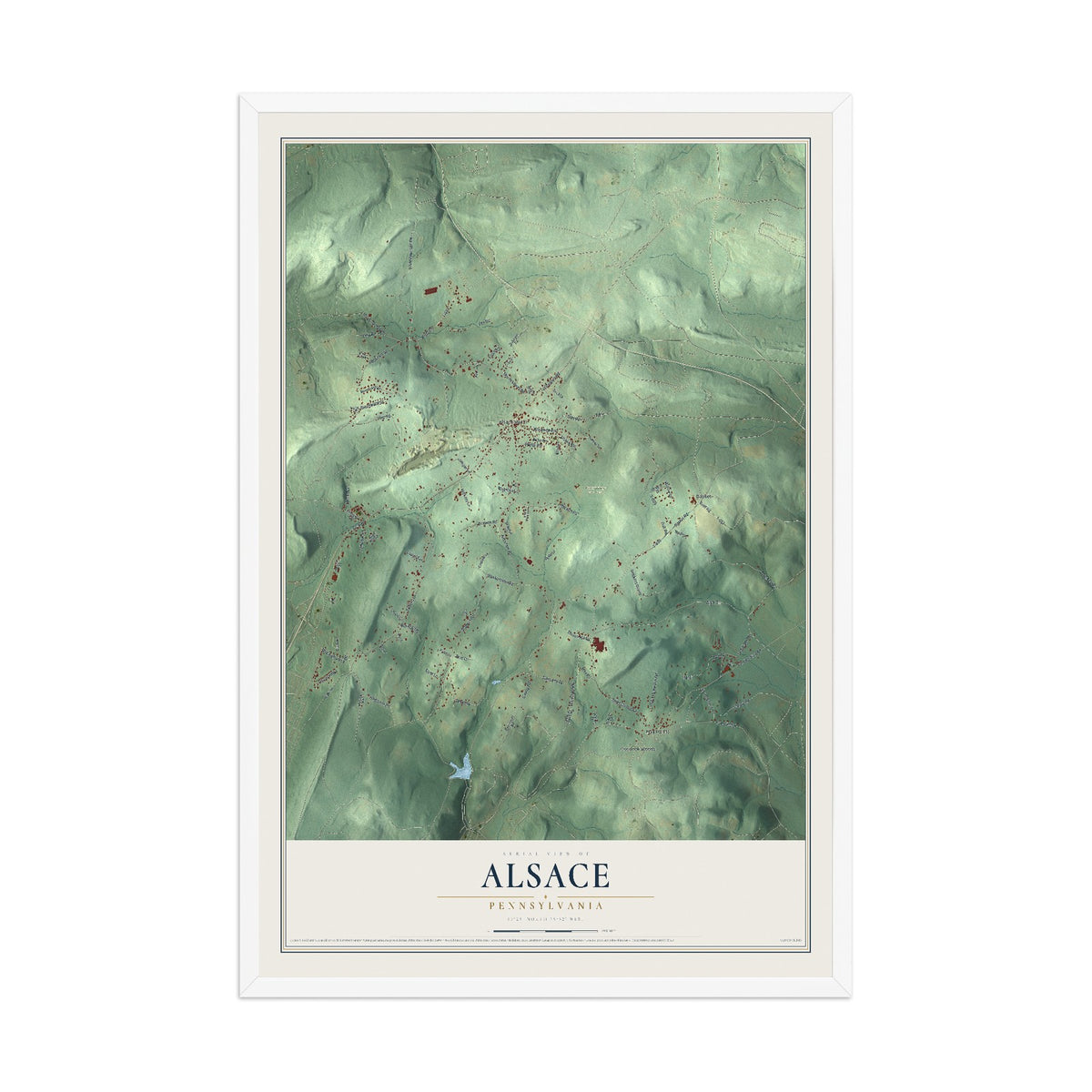 Map of Alsace, Pennsylvania, 12 x 18 inch print in a white wood frame