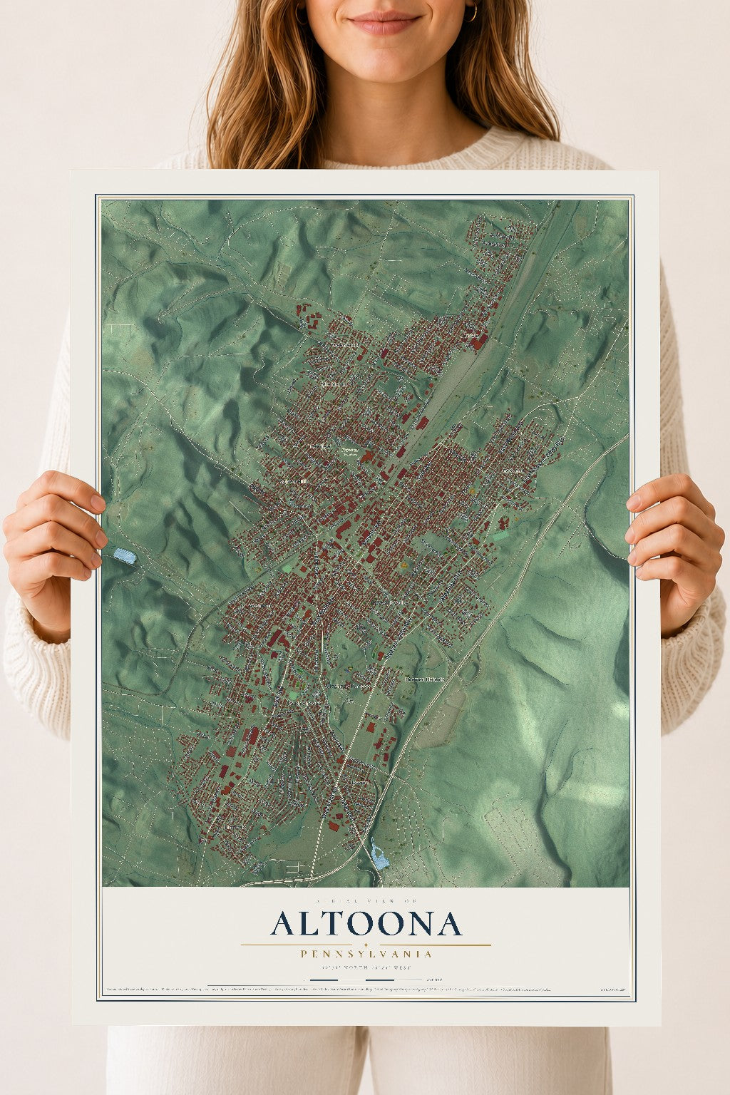 Map of Altoona, Pennsylvania, 18 x 24 inch unframed archival matte print
