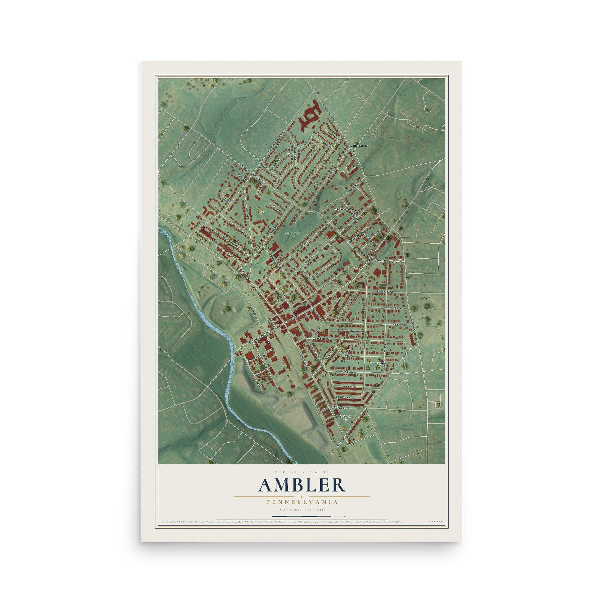 Map of Ambler, Pennsylvania, 12 x 18 inch unframed archival matte print