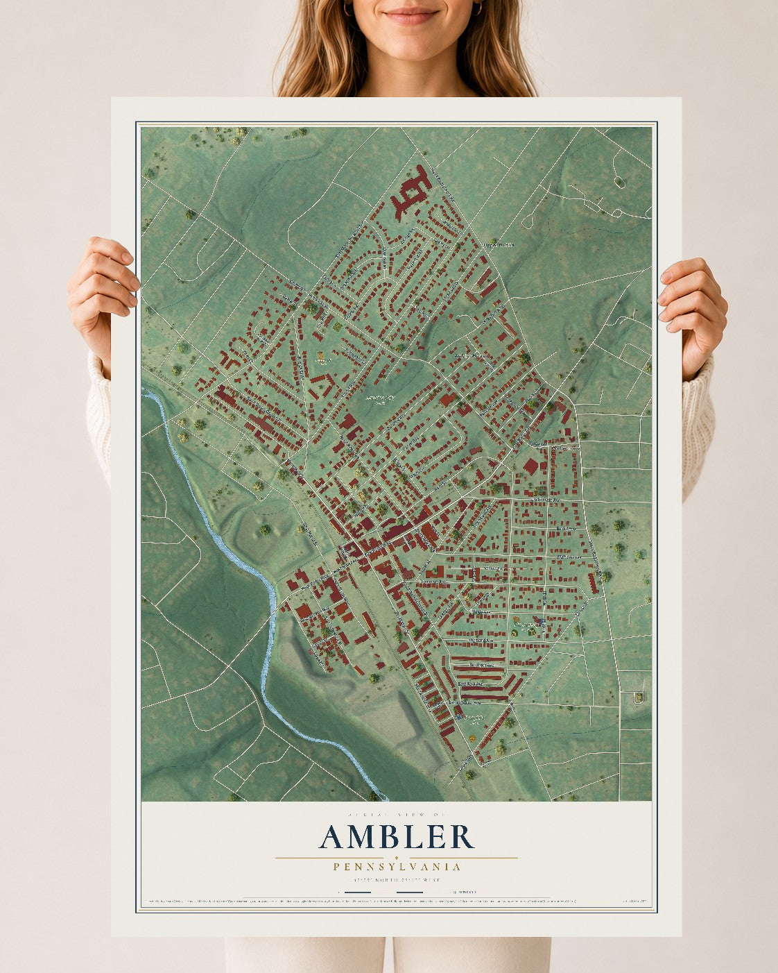 Map of Ambler, Pennsylvania, 24 x 36 inch unframed archival matte print