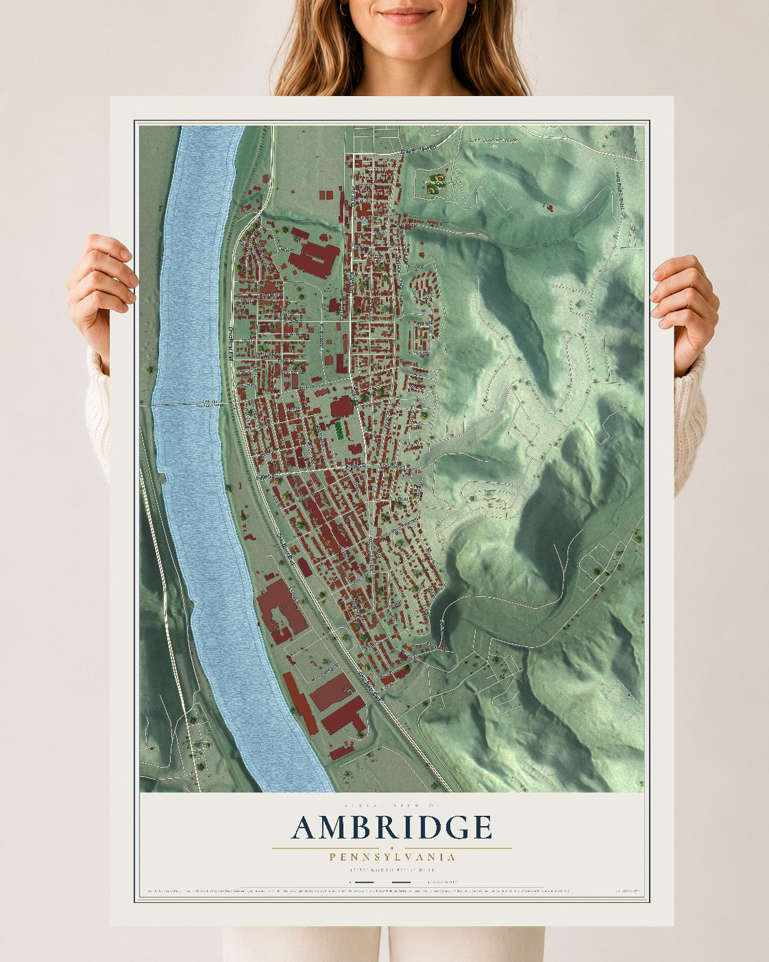 Map of Ambridge, Pennsylvania, 24 x 36 inch unframed archival matte print