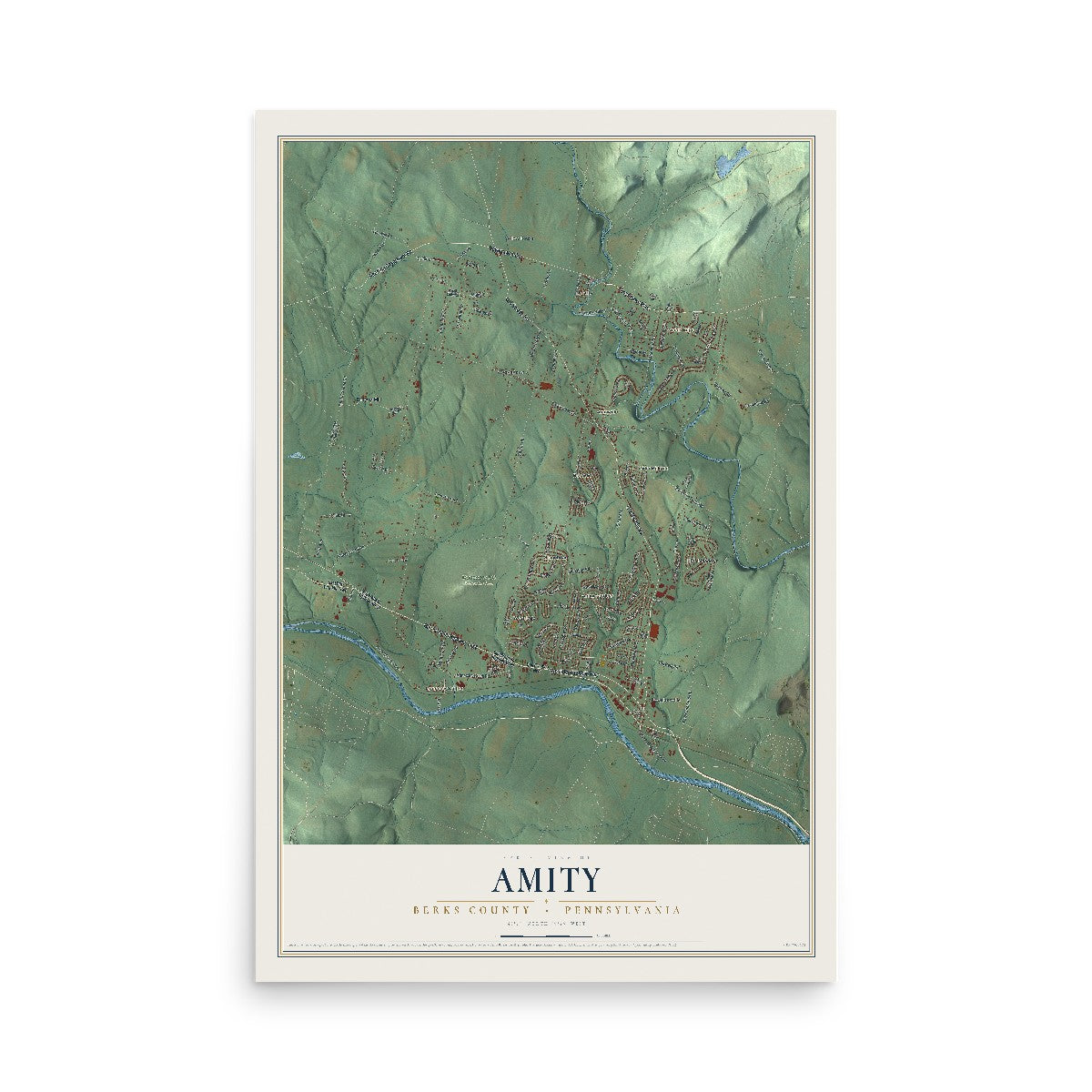 Map of Amity, Berks County, Pennsylvania, 12 x 18 inch unframed archival matte print