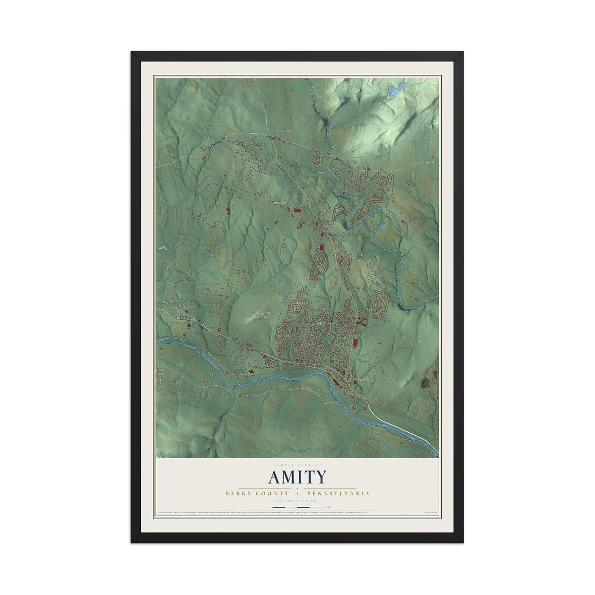 Map of Amity, Berks County, Pennsylvania, 12 x 18 inch print in a black wood frame