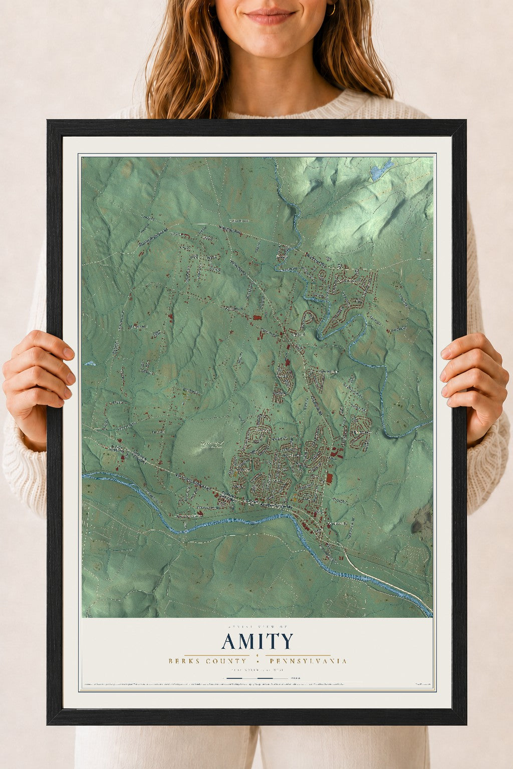 Map of Amity, Berks County, Pennsylvania, 18 x 24 inch print in a black wood frame