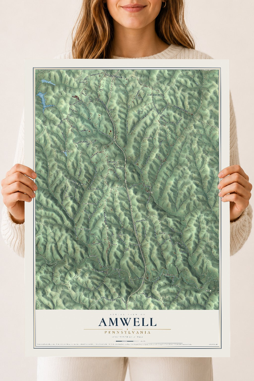 Map of Amwell, Pennsylvania, 18 x 24 inch unframed archival matte print
