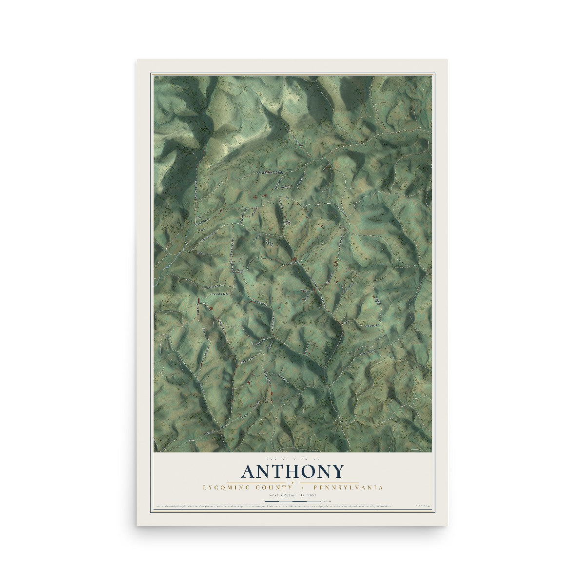 Map of Anthony, Lycoming County, Pennsylvania, 12 x 18 inch unframed archival matte print
