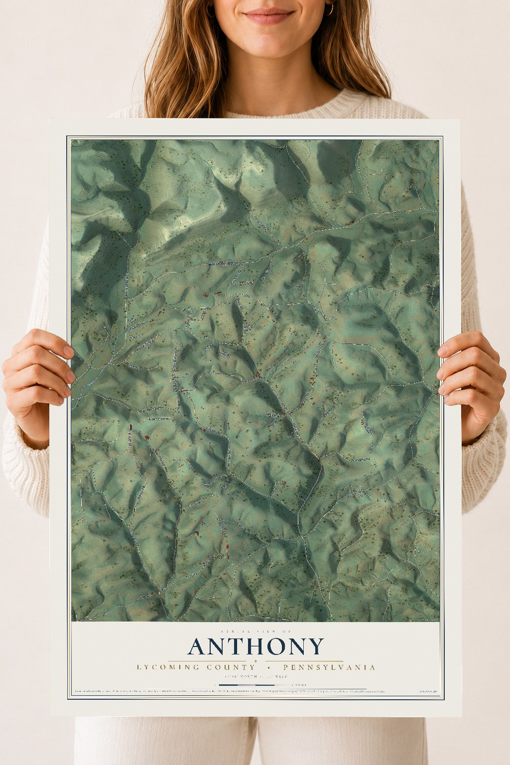 Map of Anthony, Lycoming County, Pennsylvania, 18 x 24 inch unframed archival matte print