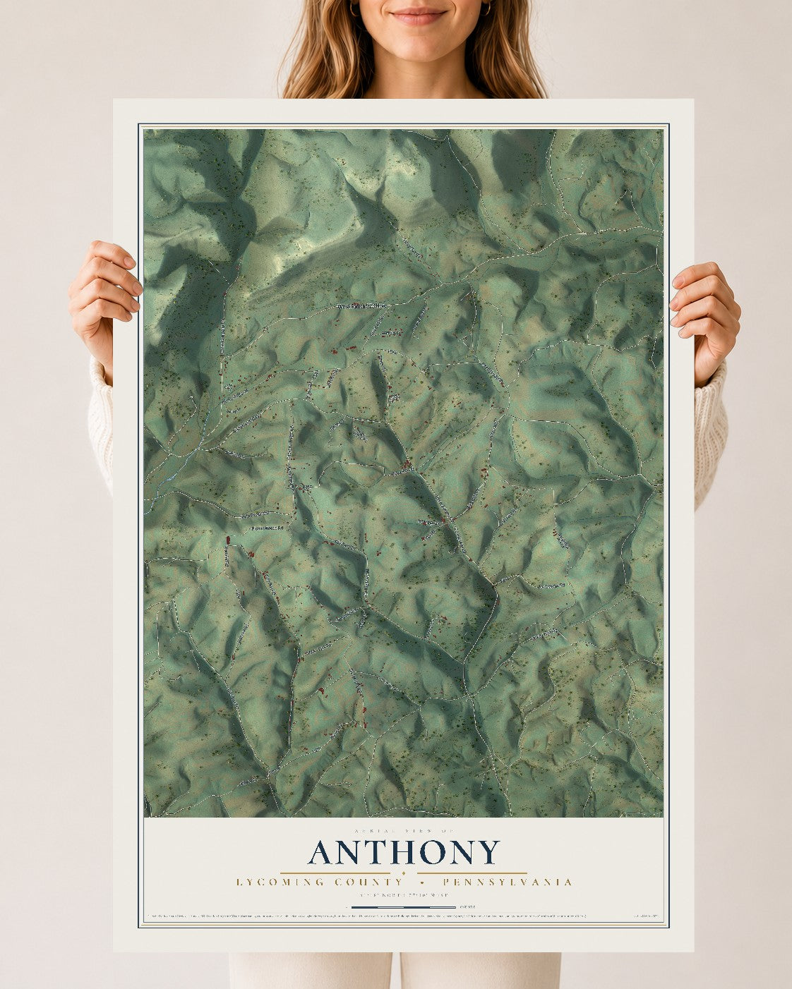 Map of Anthony, Lycoming County, Pennsylvania, 24 x 36 inch unframed archival matte print