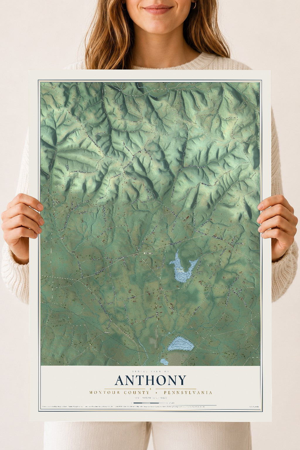 Map of Anthony, Montour County, Pennsylvania, 18 x 24 inch unframed archival matte print