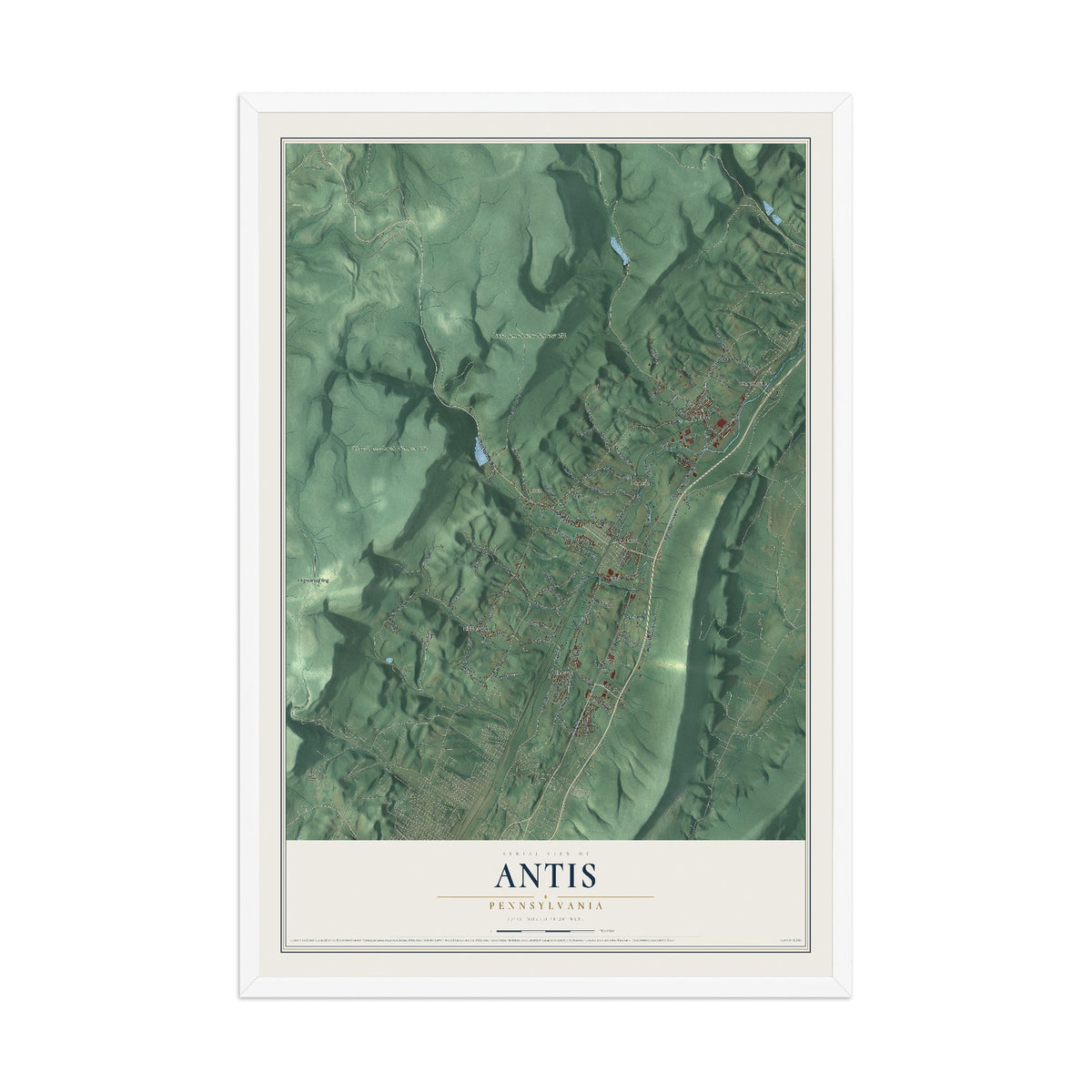 Map of Antis, Pennsylvania, 12 x 18 inch print in a white wood frame
