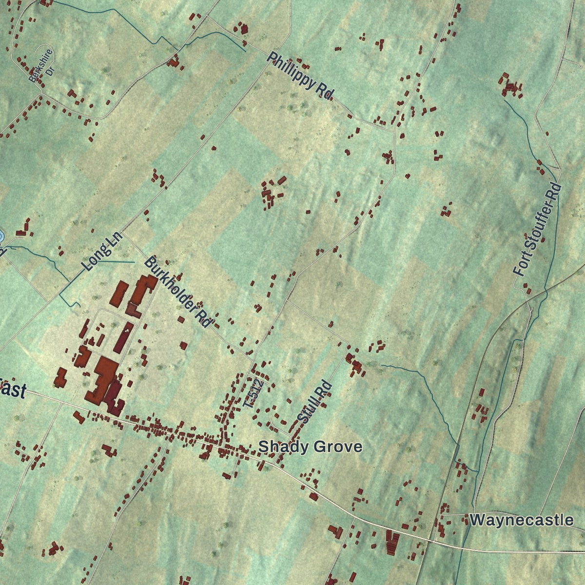 Close-up of the map of Antrim, Pennsylvania print showing street and building detail