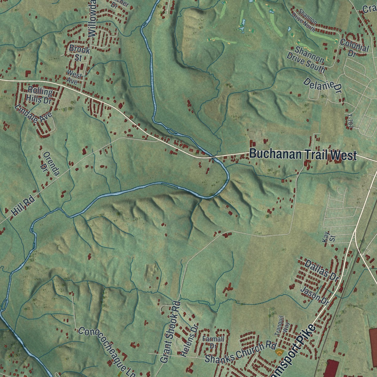 Second close-up of the map of Antrim, Pennsylvania print showing more streets and buildings