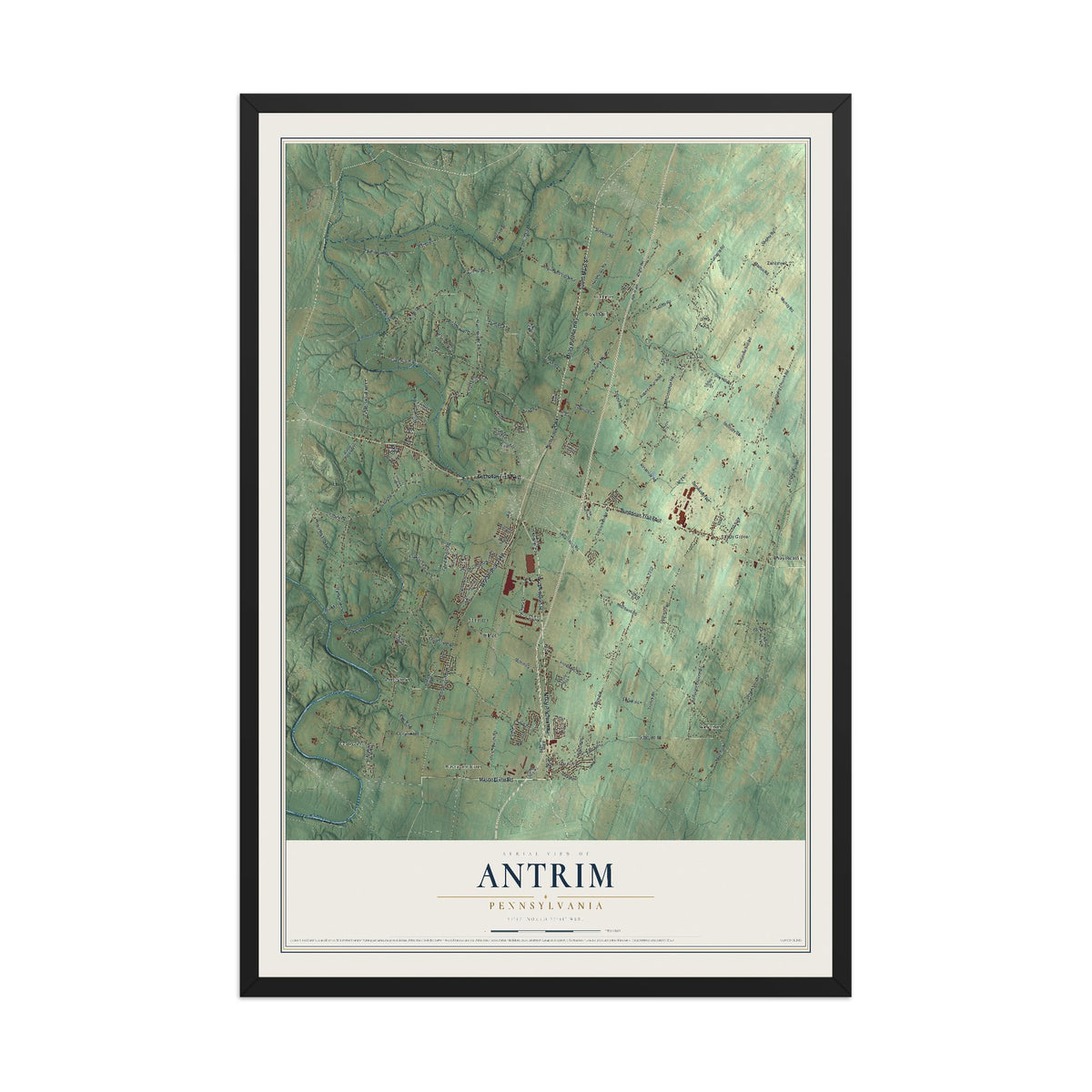 Map of Antrim, Pennsylvania, 12 x 18 inch print in a black wood frame
