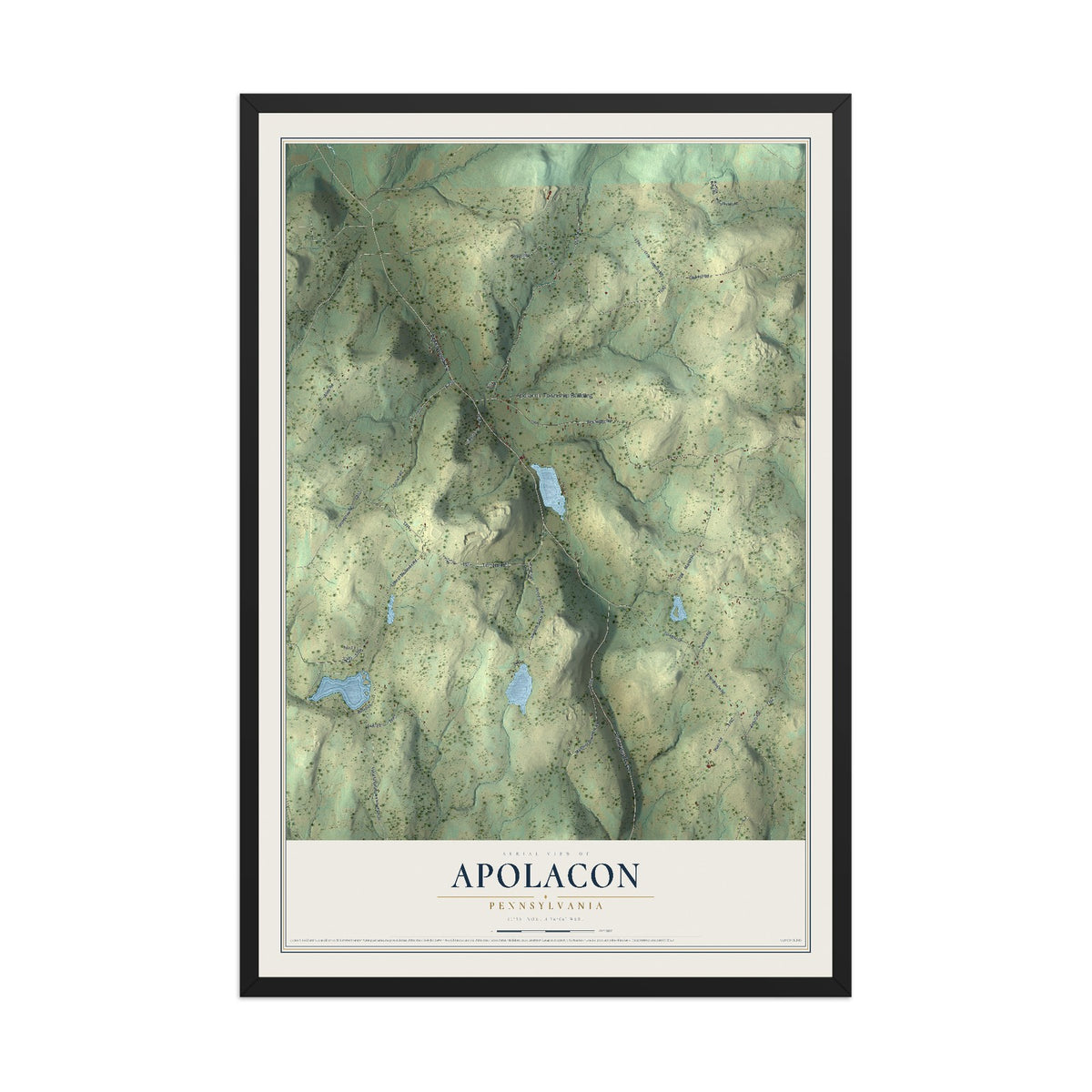 Map of Apolacon, Pennsylvania, 12 x 18 inch print in a black wood frame