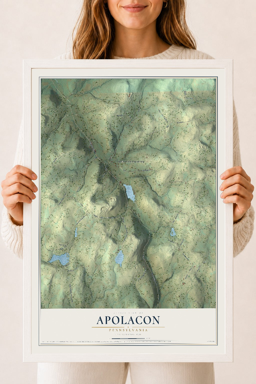Map of Apolacon, Pennsylvania, 18 x 24 inch print in a white wood frame