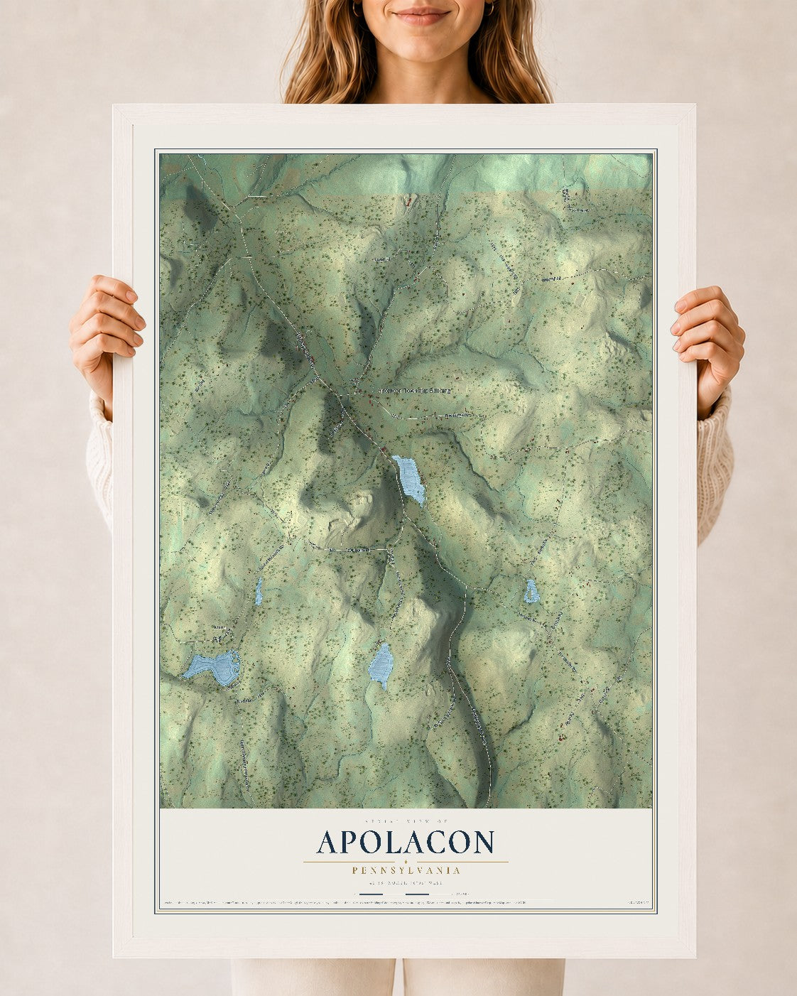 Map of Apolacon, Pennsylvania, 24 x 36 inch print in a white wood frame