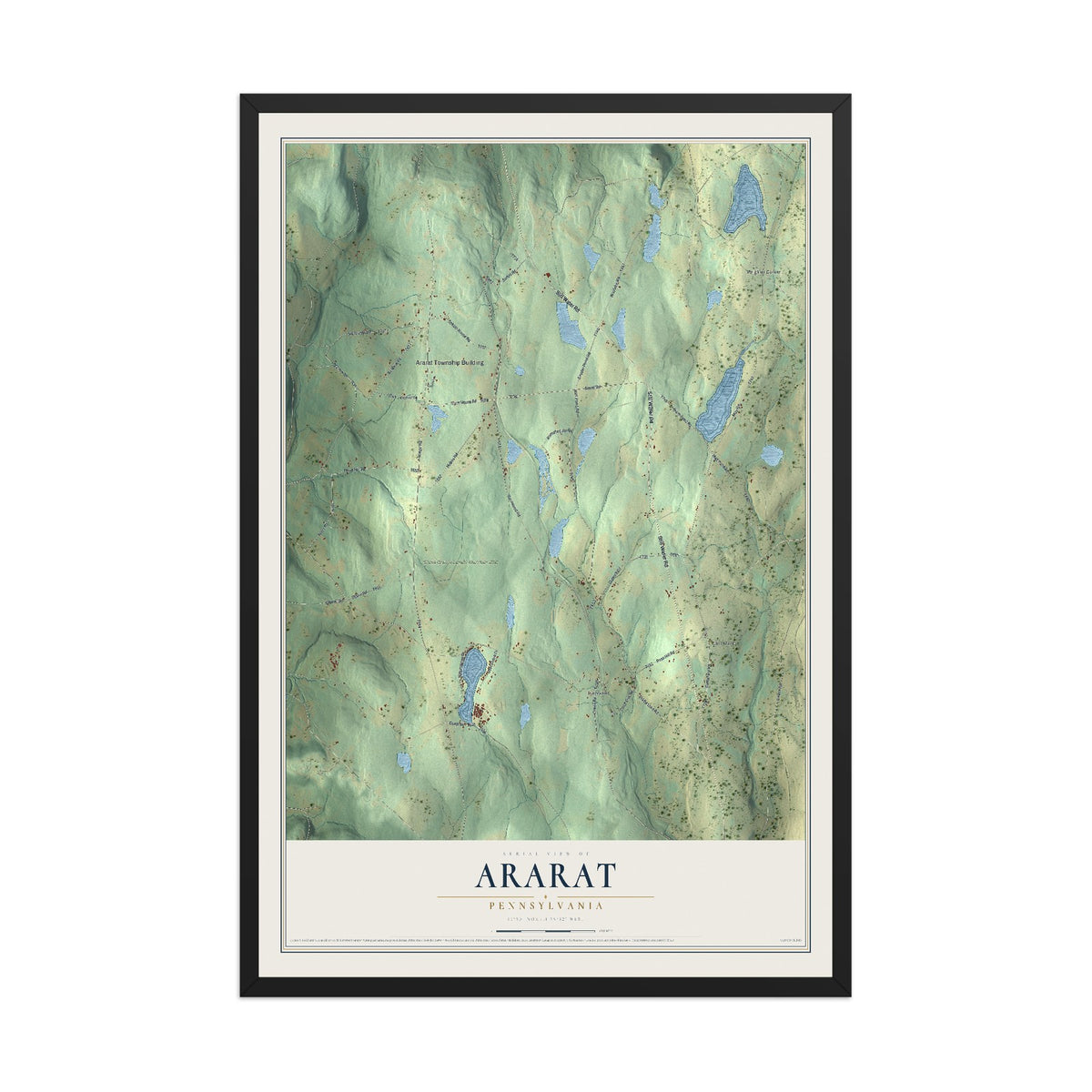 Map of Ararat, Pennsylvania, 12 x 18 inch print in a black wood frame