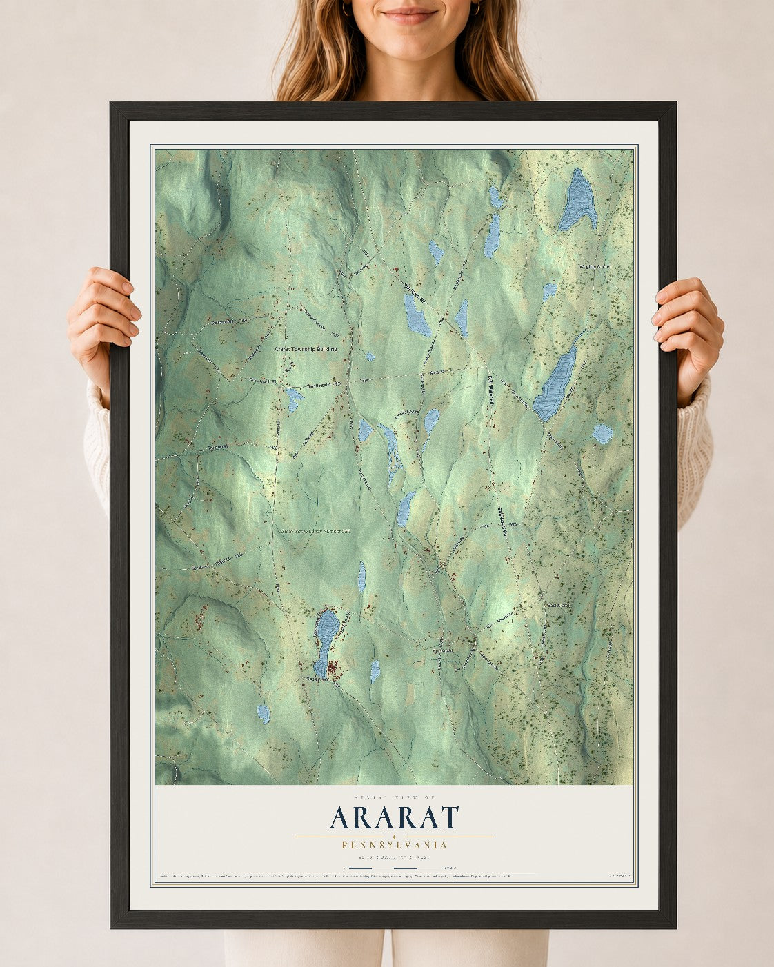 Map of Ararat, Pennsylvania, 24 x 36 inch print in a black wood frame