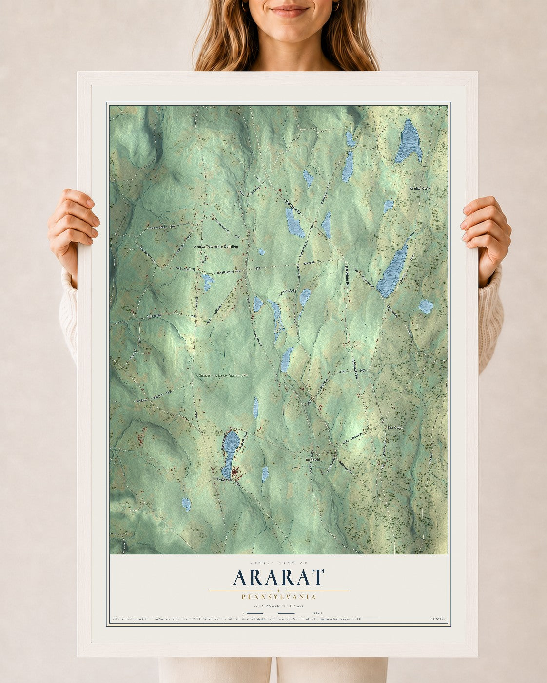 Map of Ararat, Pennsylvania, 24 x 36 inch print in a white wood frame