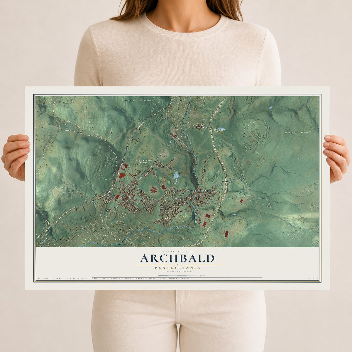 Map of Archbald, Pennsylvania, 12 x 18 inch unframed archival matte print