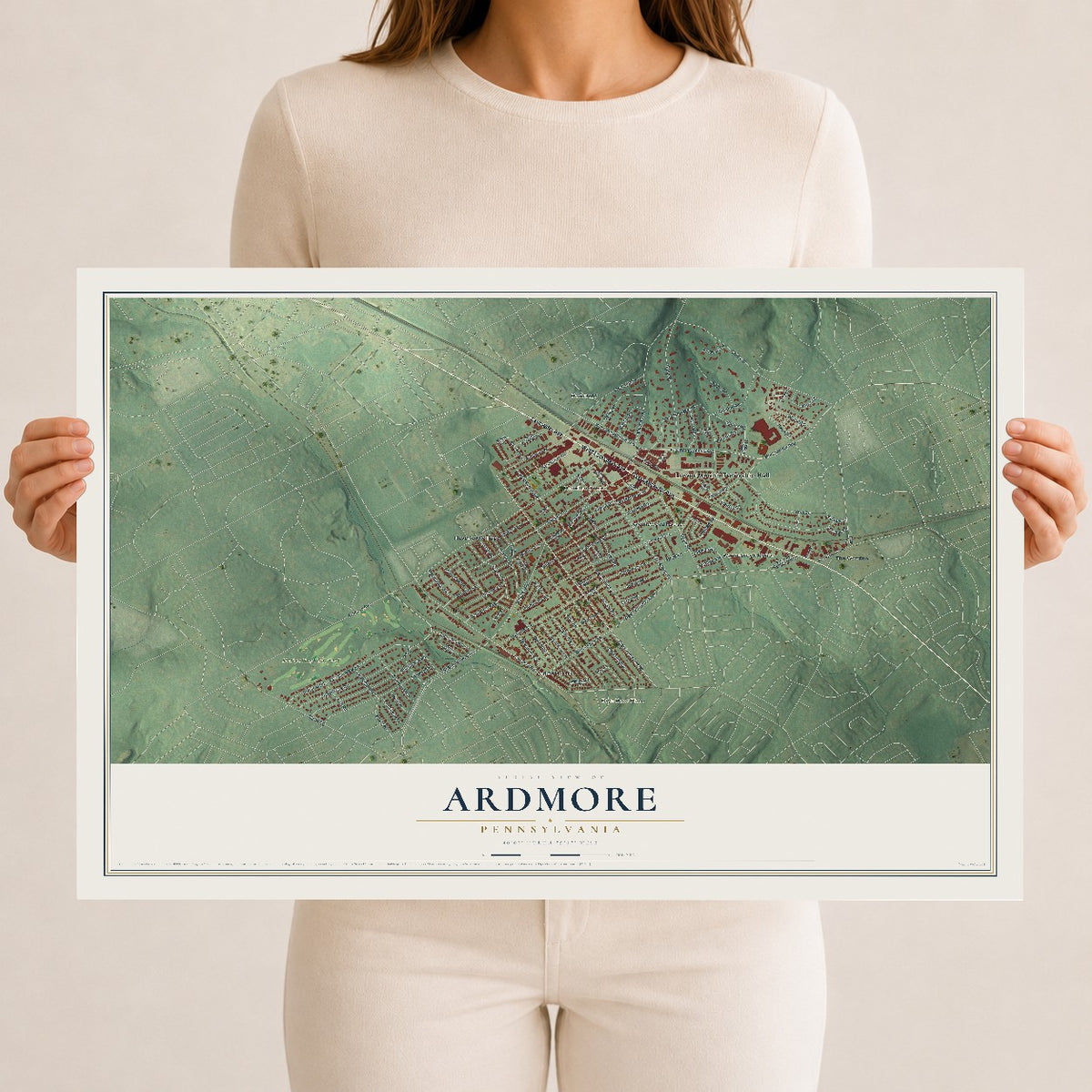 Map of Ardmore, Pennsylvania, 12 x 18 inch unframed archival matte print