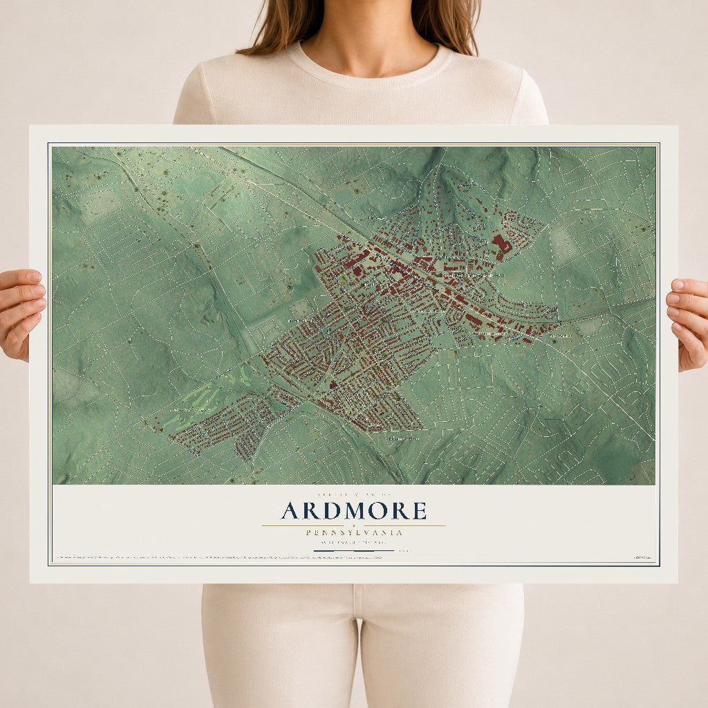 Map of Ardmore, Pennsylvania, 18 x 24 inch unframed archival matte print