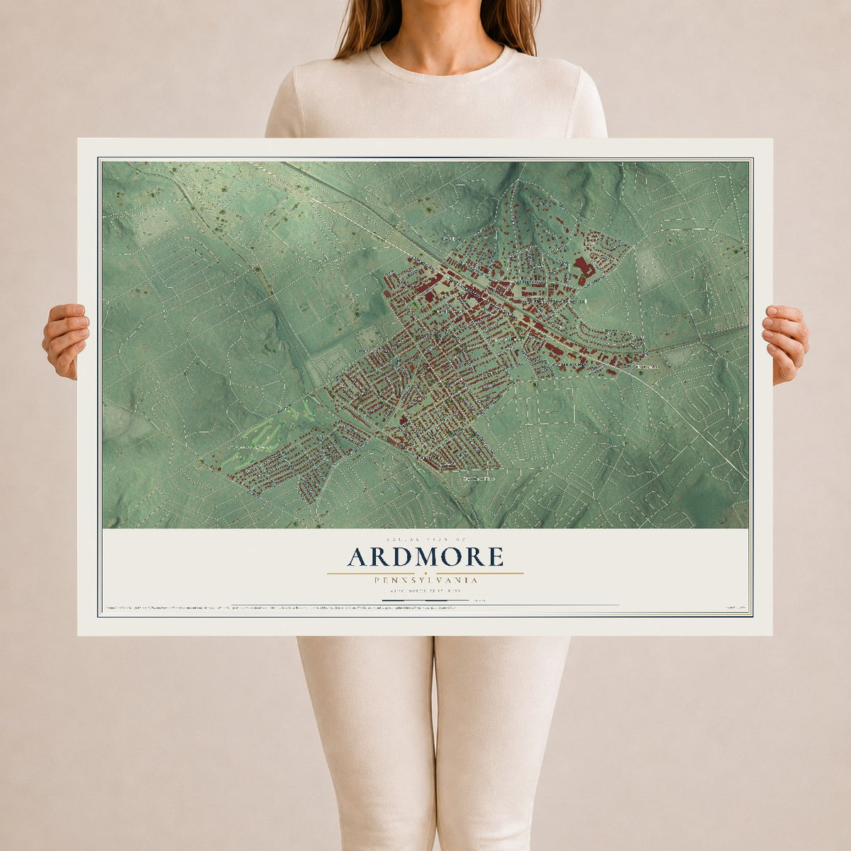 Map of Ardmore, Pennsylvania, 24 x 36 inch unframed archival matte print