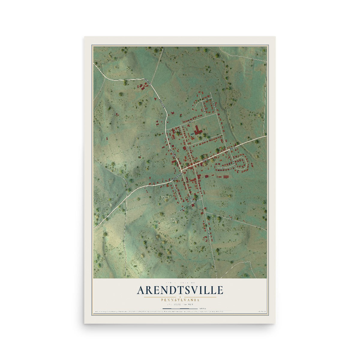 Map of Arendtsville, Pennsylvania, 12 x 18 inch unframed archival matte print