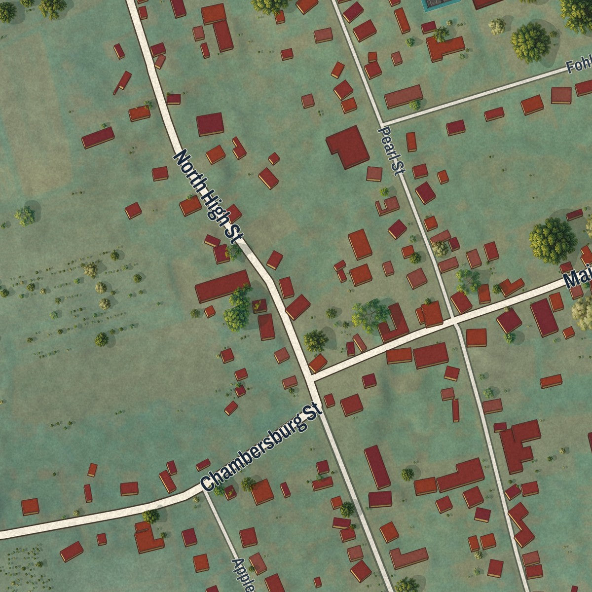 Close-up of the map of Arendtsville, Pennsylvania print showing street and building detail