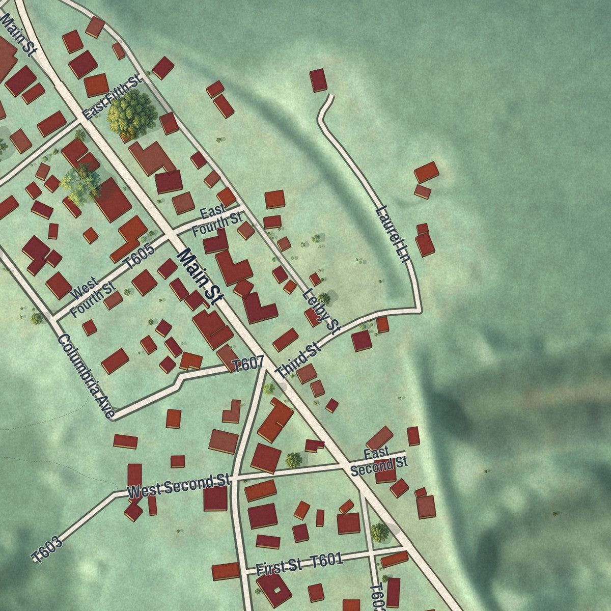 Close-up of the map of Aristes, Pennsylvania print showing street and building detail