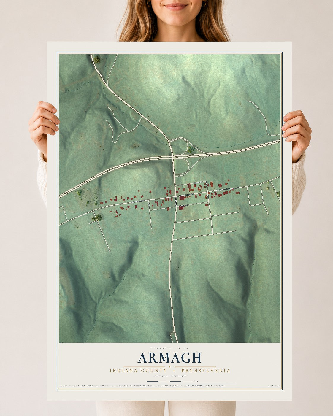 Map of Armagh, Indiana County, Pennsylvania, 24 x 36 inch unframed archival matte print