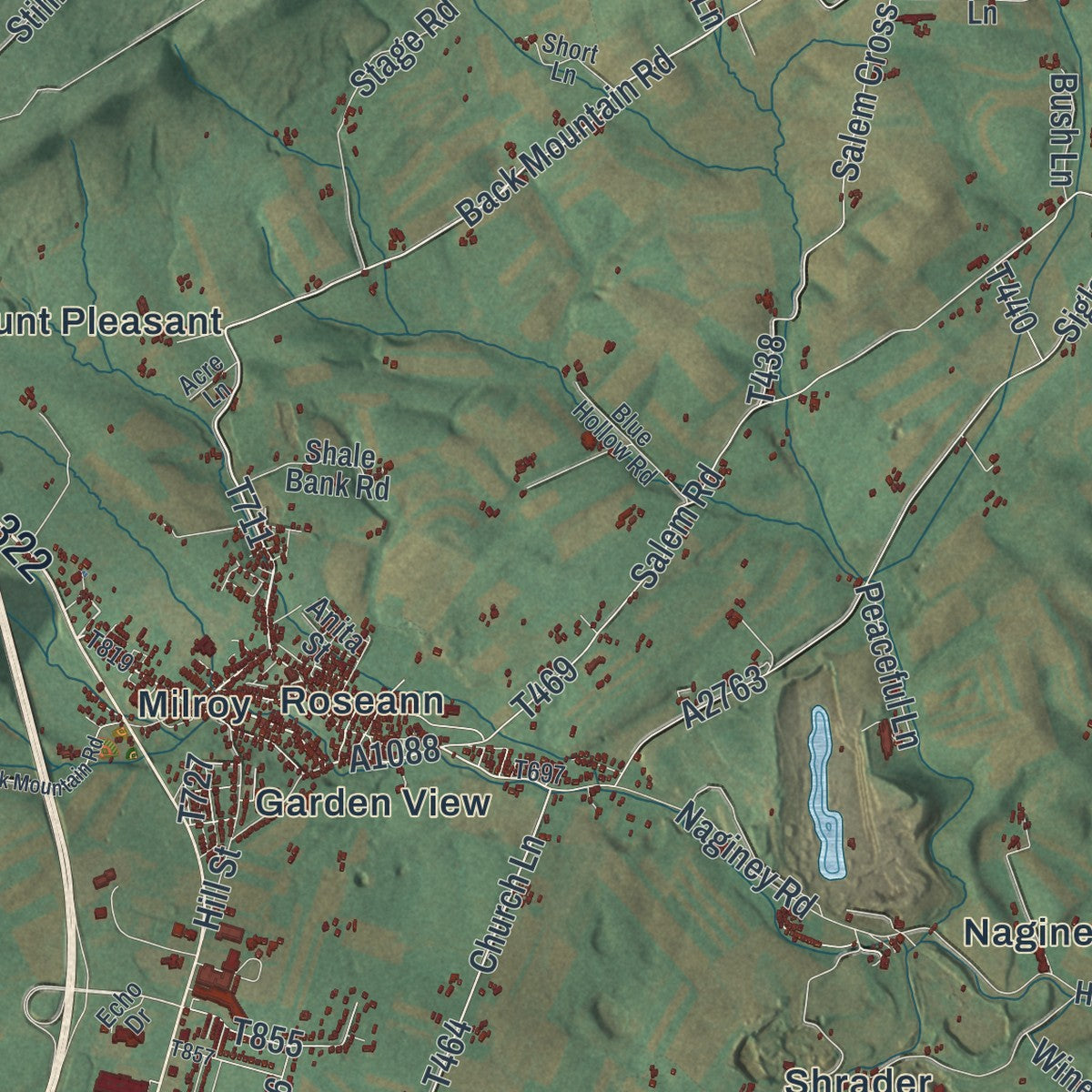 Close-up of the map of Armagh, Mifflin County, Pennsylvania print showing street and building detail