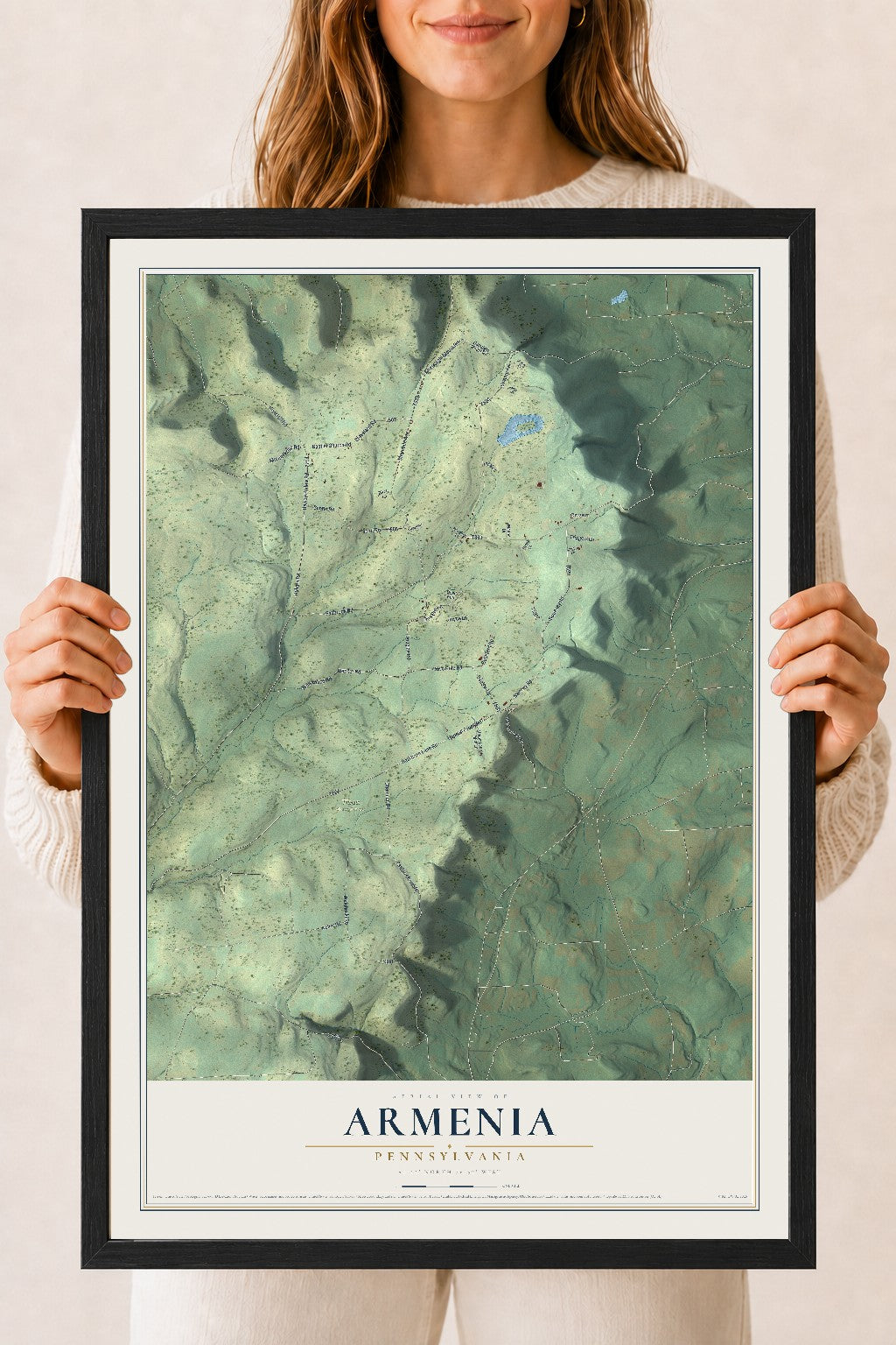 Map of Armenia, Pennsylvania, 18 x 24 inch print in a black wood frame
