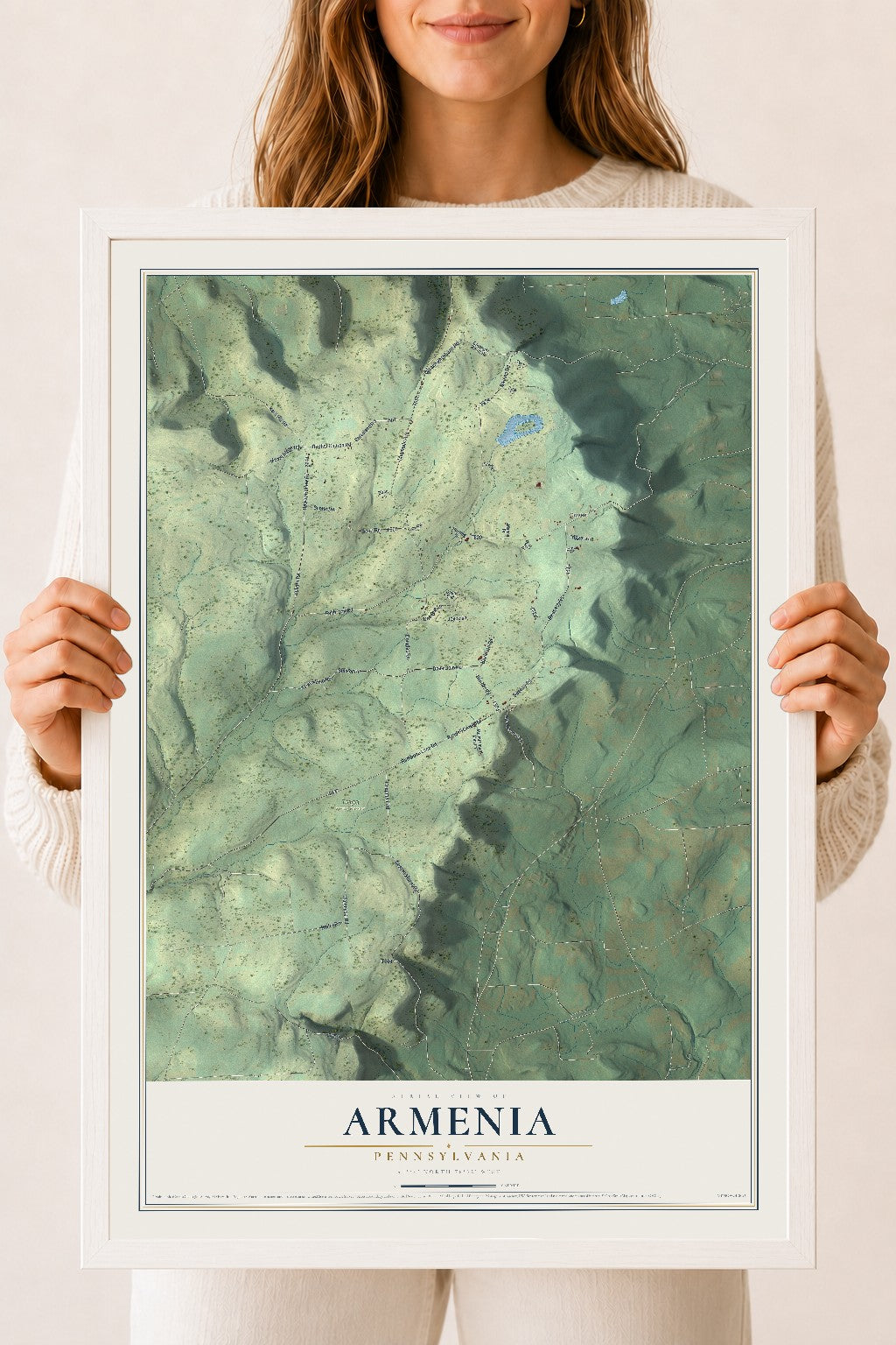 Map of Armenia, Pennsylvania, 18 x 24 inch print in a white wood frame