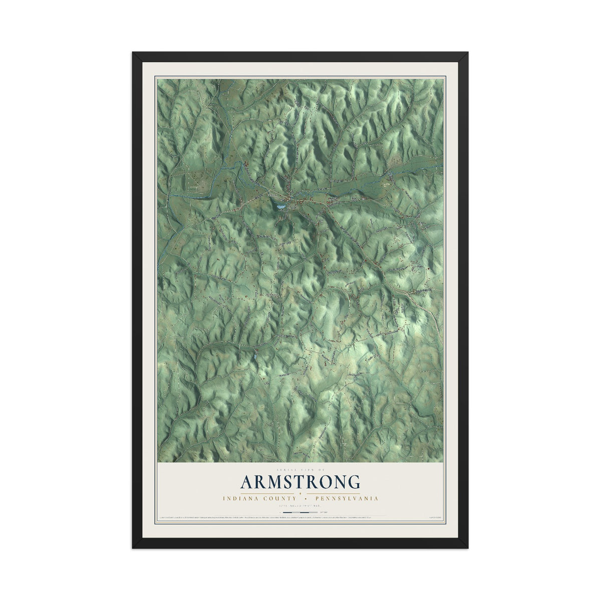 Map of Armstrong, Indiana County, Pennsylvania, 12 x 18 inch print in a black wood frame