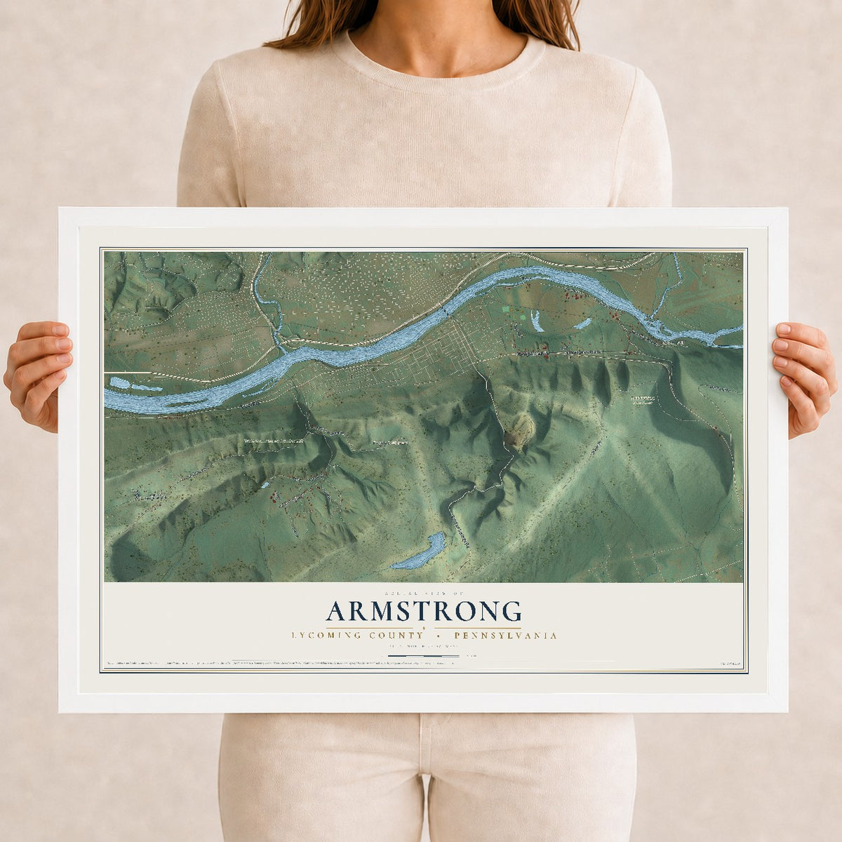 Map of Armstrong, Lycoming County, Pennsylvania, 12 x 18 inch print in a white wood frame