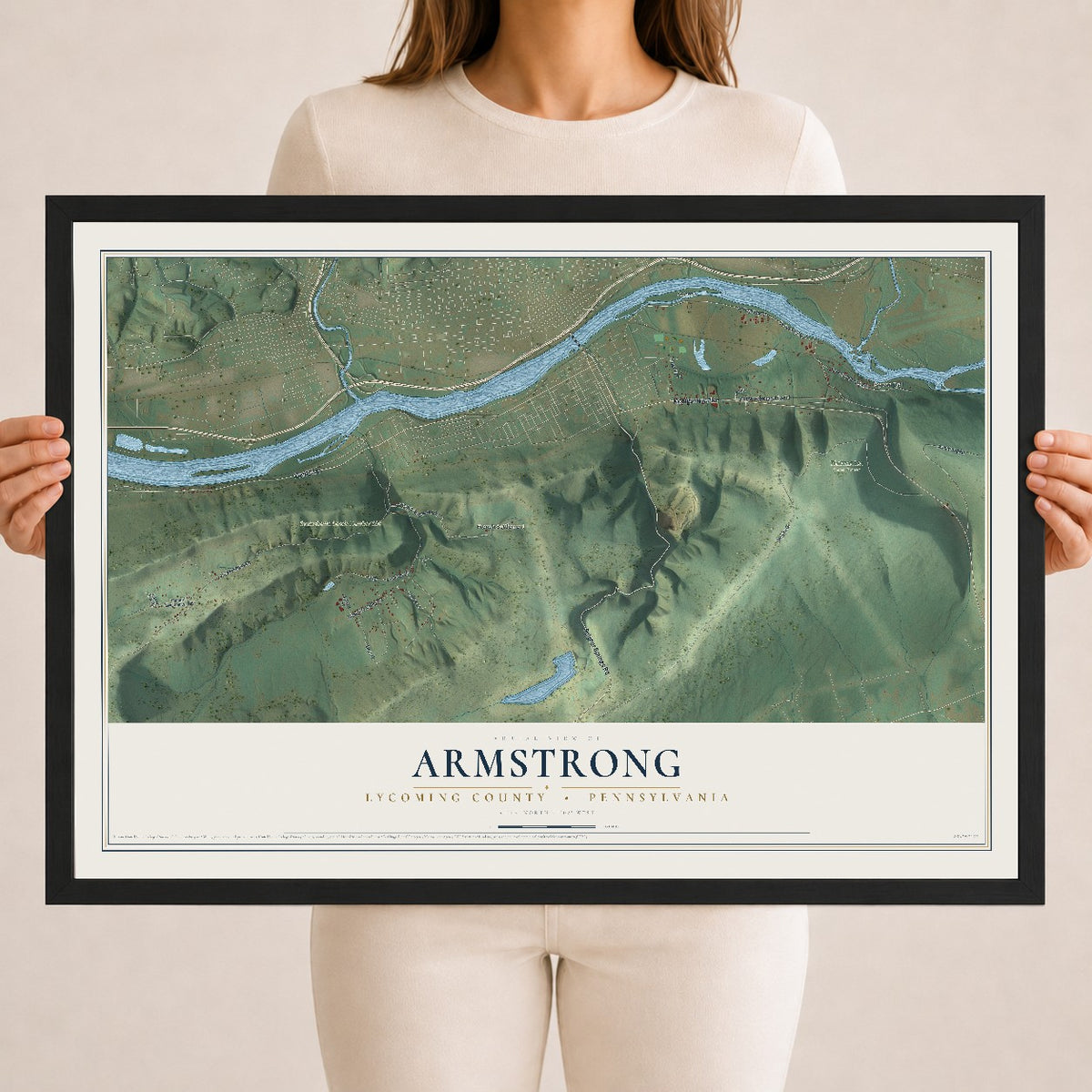Map of Armstrong, Lycoming County, Pennsylvania, 18 x 24 inch print in a black wood frame