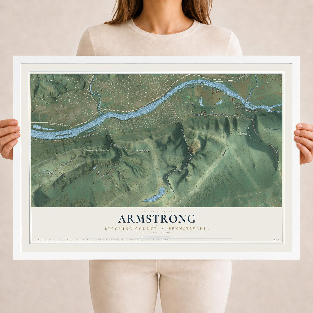 Map of Armstrong, Lycoming County, Pennsylvania, 18 x 24 inch print in a white wood frame