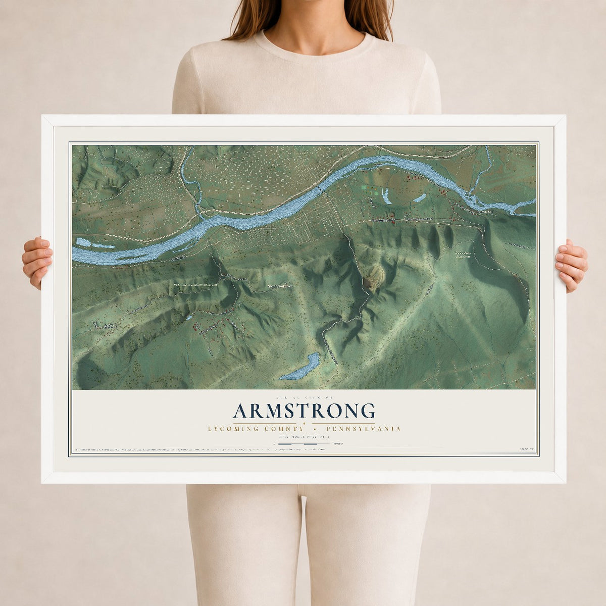 Map of Armstrong, Lycoming County, Pennsylvania, 24 x 36 inch print in a white wood frame