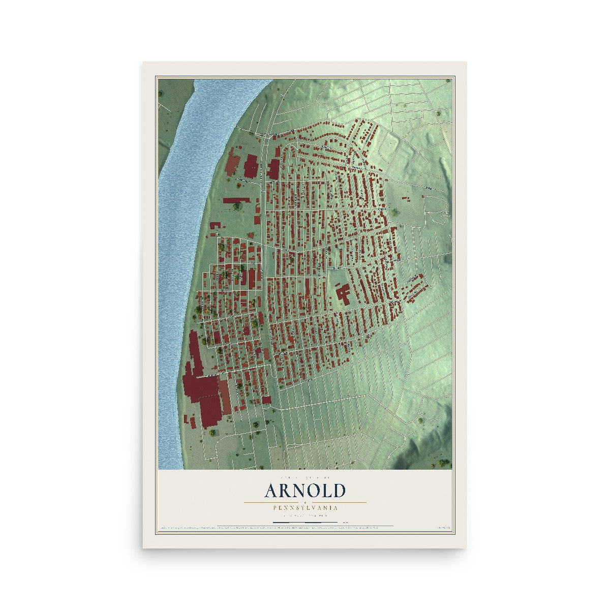 Map of Arnold, Pennsylvania, 12 x 18 inch unframed archival matte print