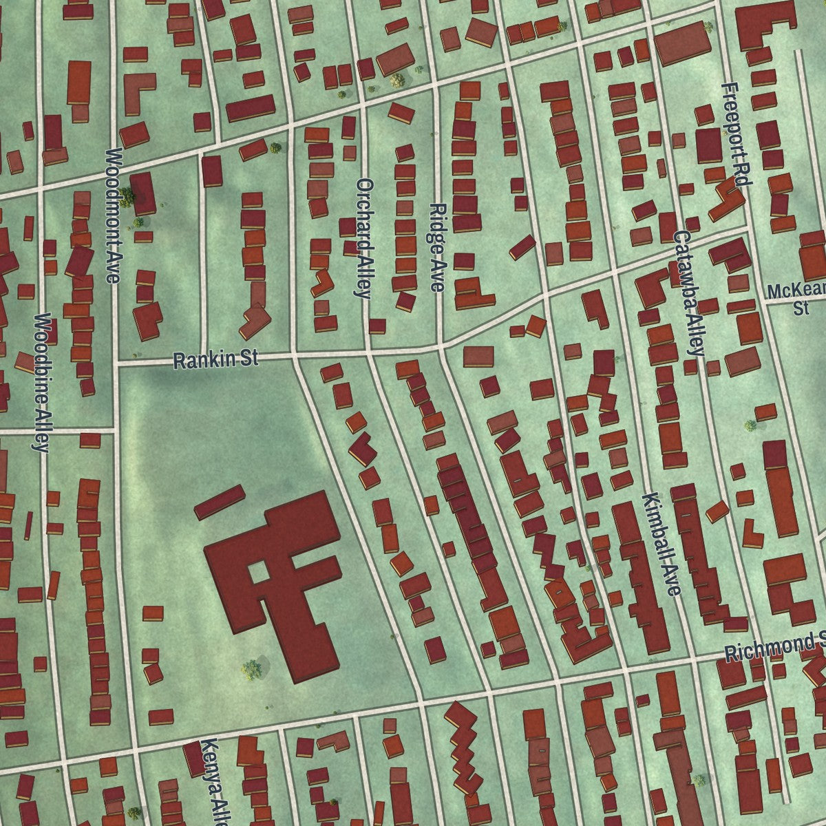 Close-up of the map of Arnold, Pennsylvania print showing street and building detail