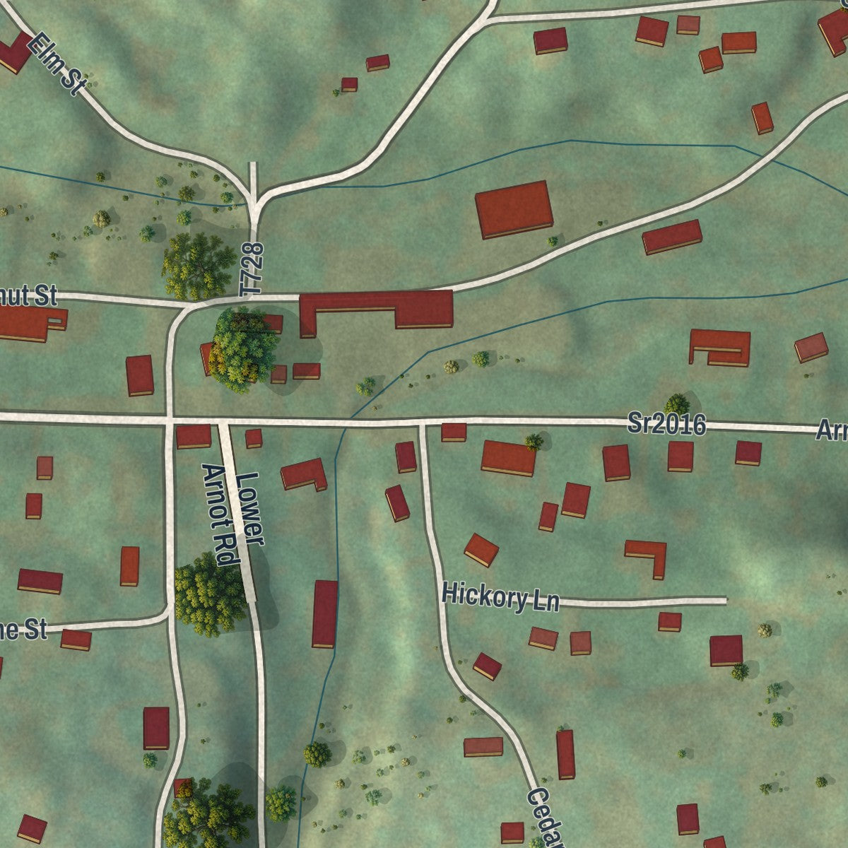 Close-up of the map of Arnot, Pennsylvania print showing street and building detail