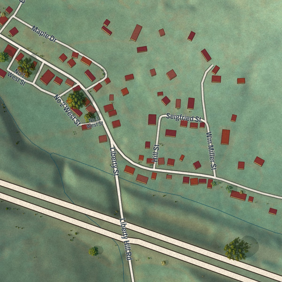 Close-up of the map of Arona, Pennsylvania print showing street and building detail