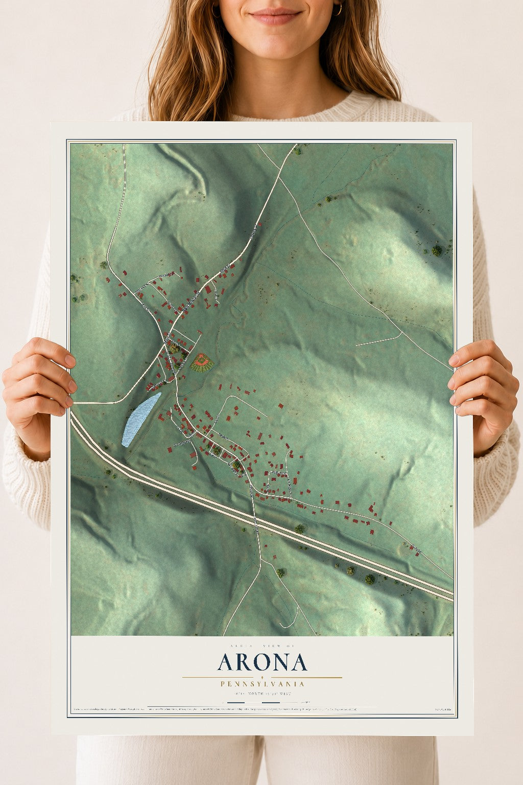 Map of Arona, Pennsylvania, 18 x 24 inch unframed archival matte print