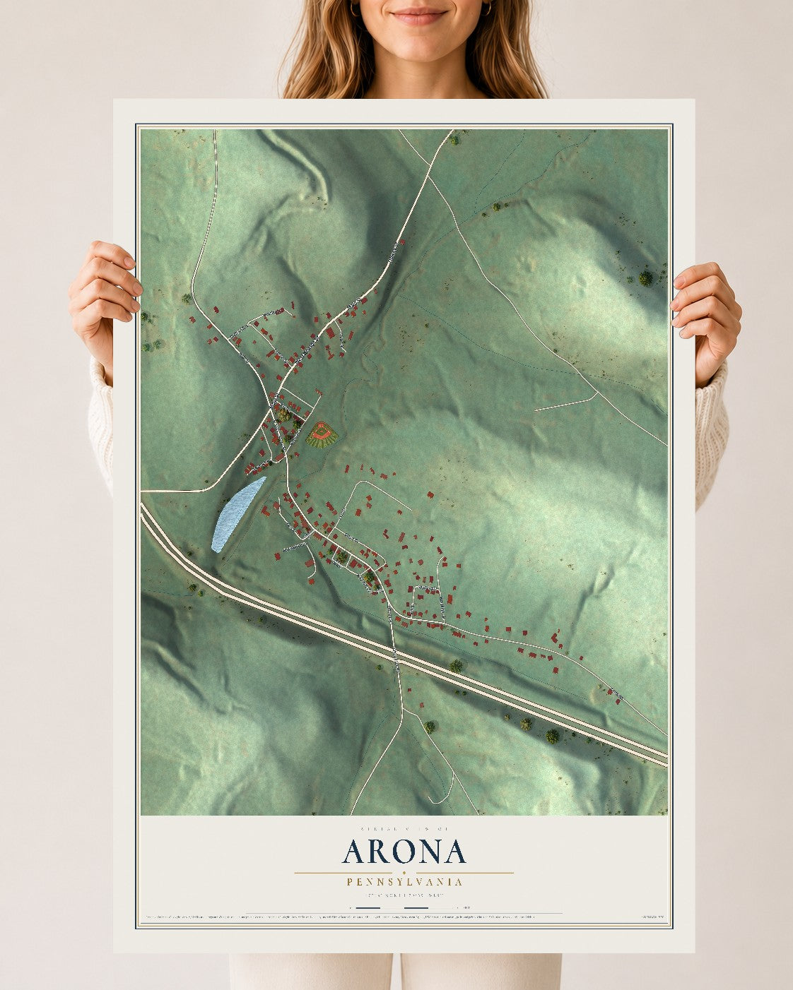 Map of Arona, Pennsylvania, 24 x 36 inch unframed archival matte print